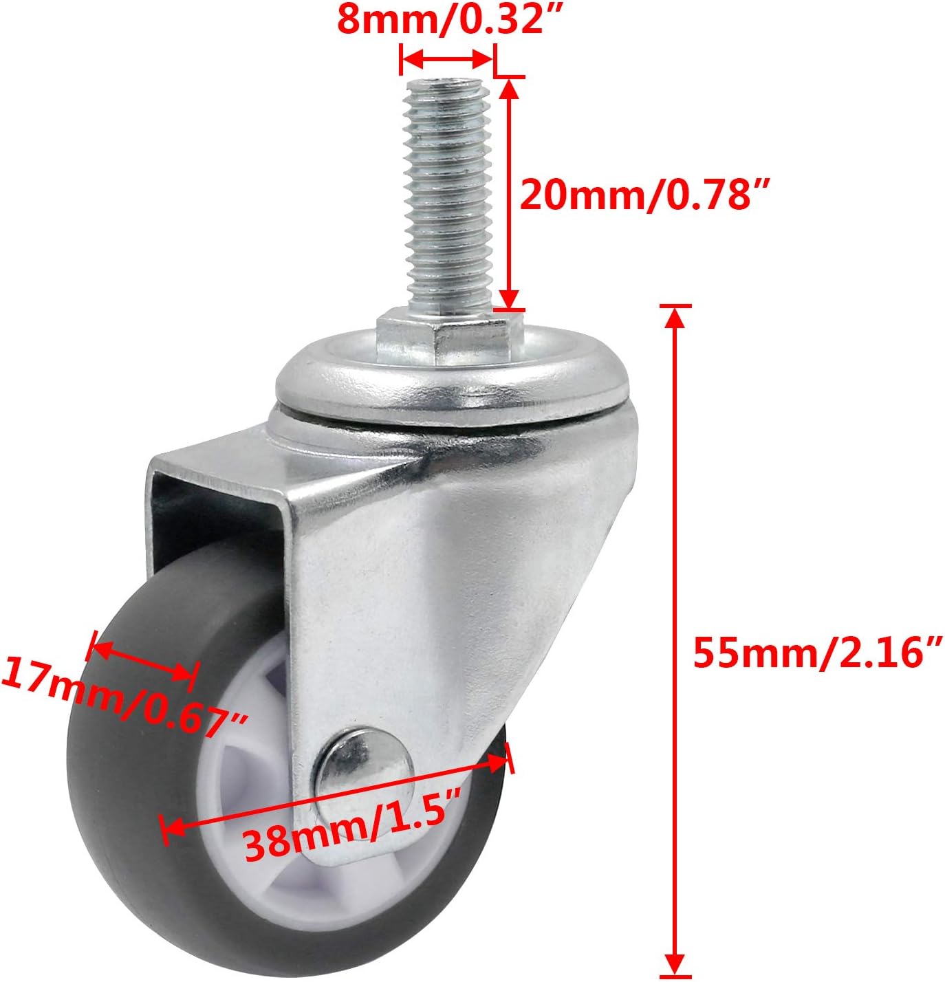 Luomorgo 8 Pcs 1.5" Caster Wheels Swivel Stem Casters for Small Tiny Shopping Cart Trolley Wheel, No Noise TPE M8 x 20mm Threaded Stem Caster, 352lb/160kg Load Capacity : Industrial & Scientific