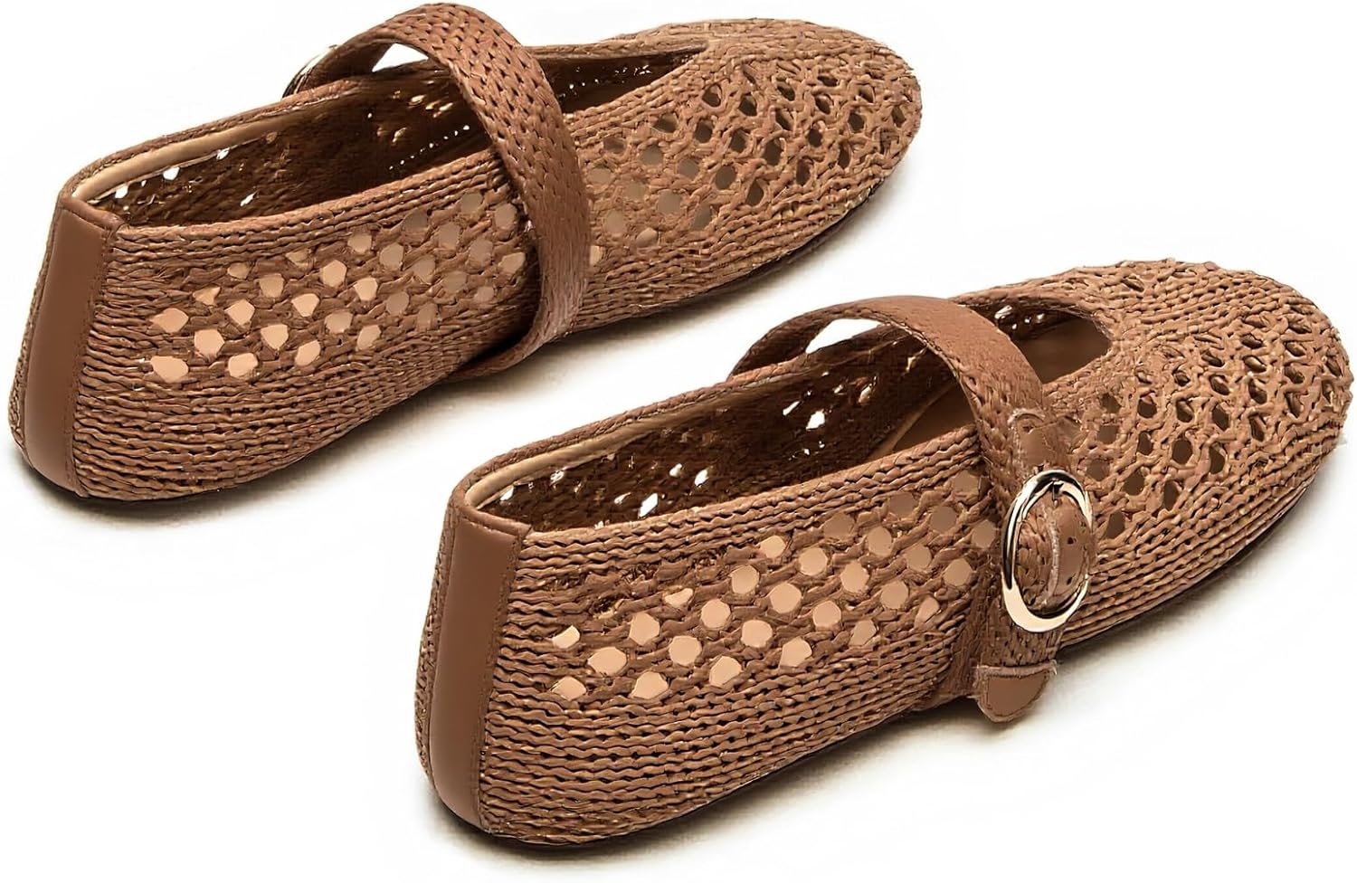 Woven Ballet Flats Women Mesh Raffia Flats Round Toe Mary Janes Comfortable Ballerina Flat Shoes