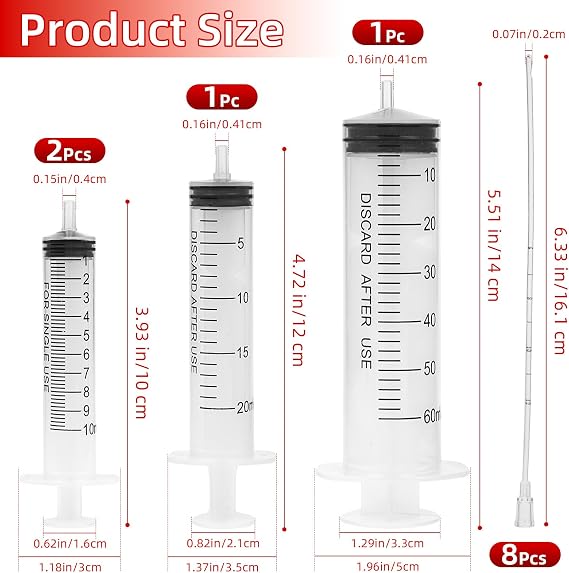 Baby Bird Feeding Syringes, Parrot Hand Syringe Feeder with Soft Tubes, Syringes with 5.94 Tube for Cat Dog Small Animals, Plastic Syringe for Milk Water Liquid Food, Reusable(10ml+10ml+20ml+60ml)