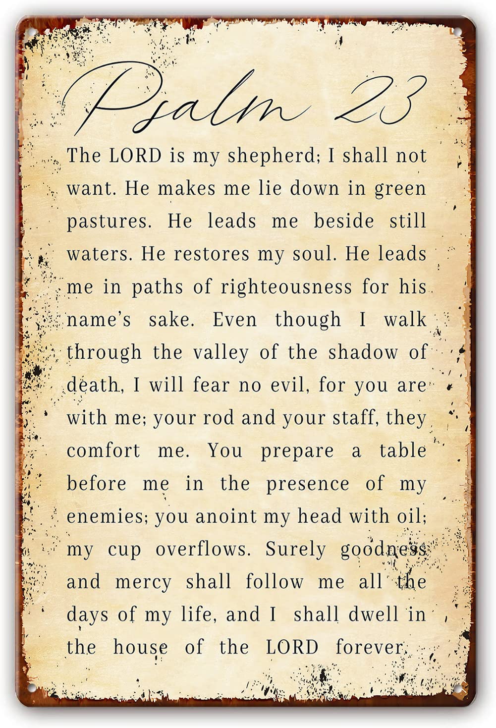Preeklen Tin Sign 001 Psalm 23 Metal Tin Sign The Lord Is My Shepherd, Bible Verse Wall Art Print, Christian Psalm Print, Minimalist,Modern Scripture Art,Gift With Bible Quotes Metal Poster 8X12 Inch