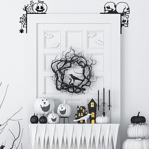 Miniatura 3 de Sintuff Paquete de 3 decoraciones de Halloween para baño, decoración de puerta, esqueleto, negro, decoración de gabinete de madera, letrero de