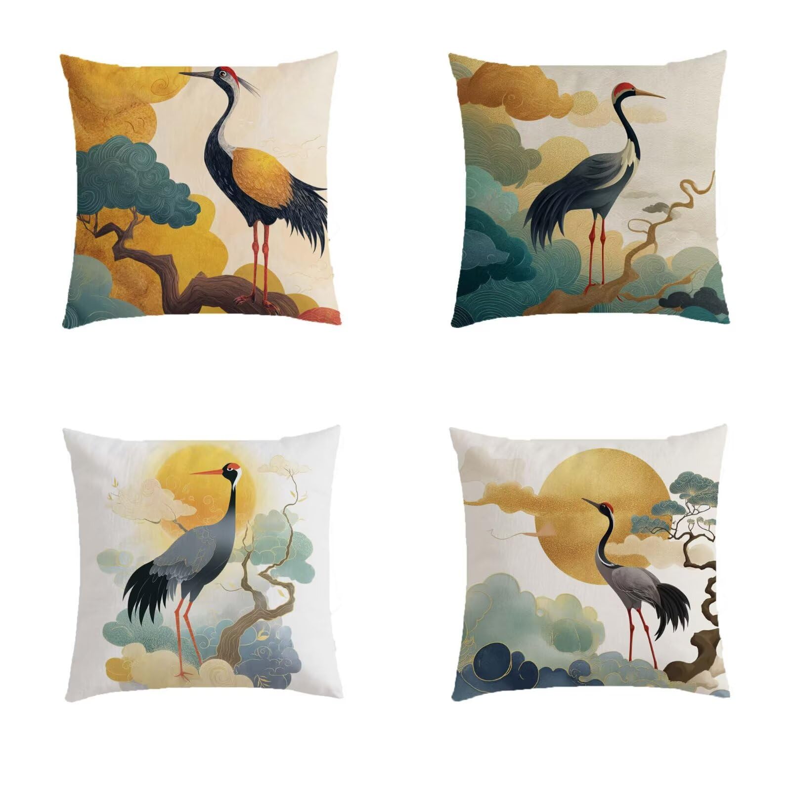 Housse coussin exterieur 70x70 waterproof lot de 4 motifs oiseaux décoratifs