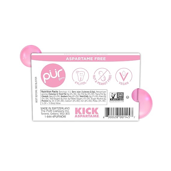 PUR Gum, Bubblegum, Xylitol Gum, No Artificial Flavor, 108 Count (12x9)