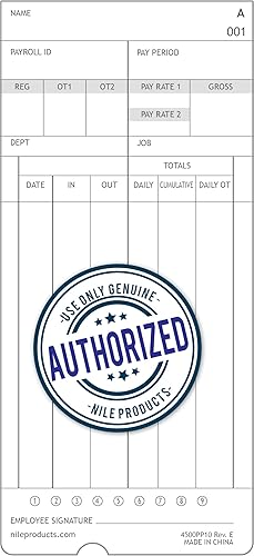 Nile Products, 4500PP10, tarjetas de tiempo auténticas y auténticas para el reloj de tiempo de cálculo de Nile Products número 4500PP, 100 por