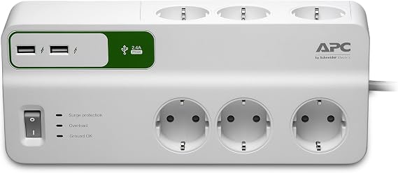 Schneider PM6U-GR 1836 Joule Anahtarlı 2 USB'li 6'lı 2 m Akım Korumalı Priz [Enerji Sınıfı A]