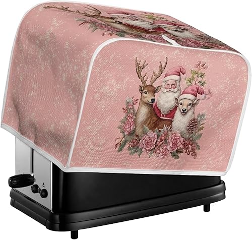 Miniatura 4 de Xoenoiee Cubierta impermeable para tostadora con estampado floral de ciervo de Papá Noel, para tostadora estándar de 2 rebanadas, cubierta