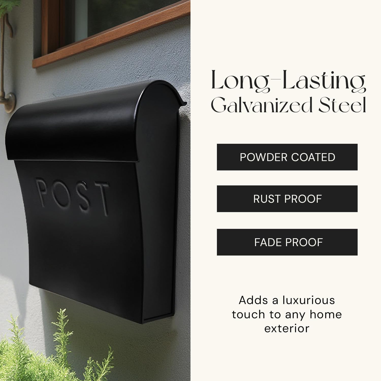 NACH Vicki Style Black Wall Mount Mailbox, Made from Heavy Duty Galvanized Metal, Waterproof & Rust-Resistant, Secure Mails & Package Storage, 12.5 x 11 x 4.5 Inches