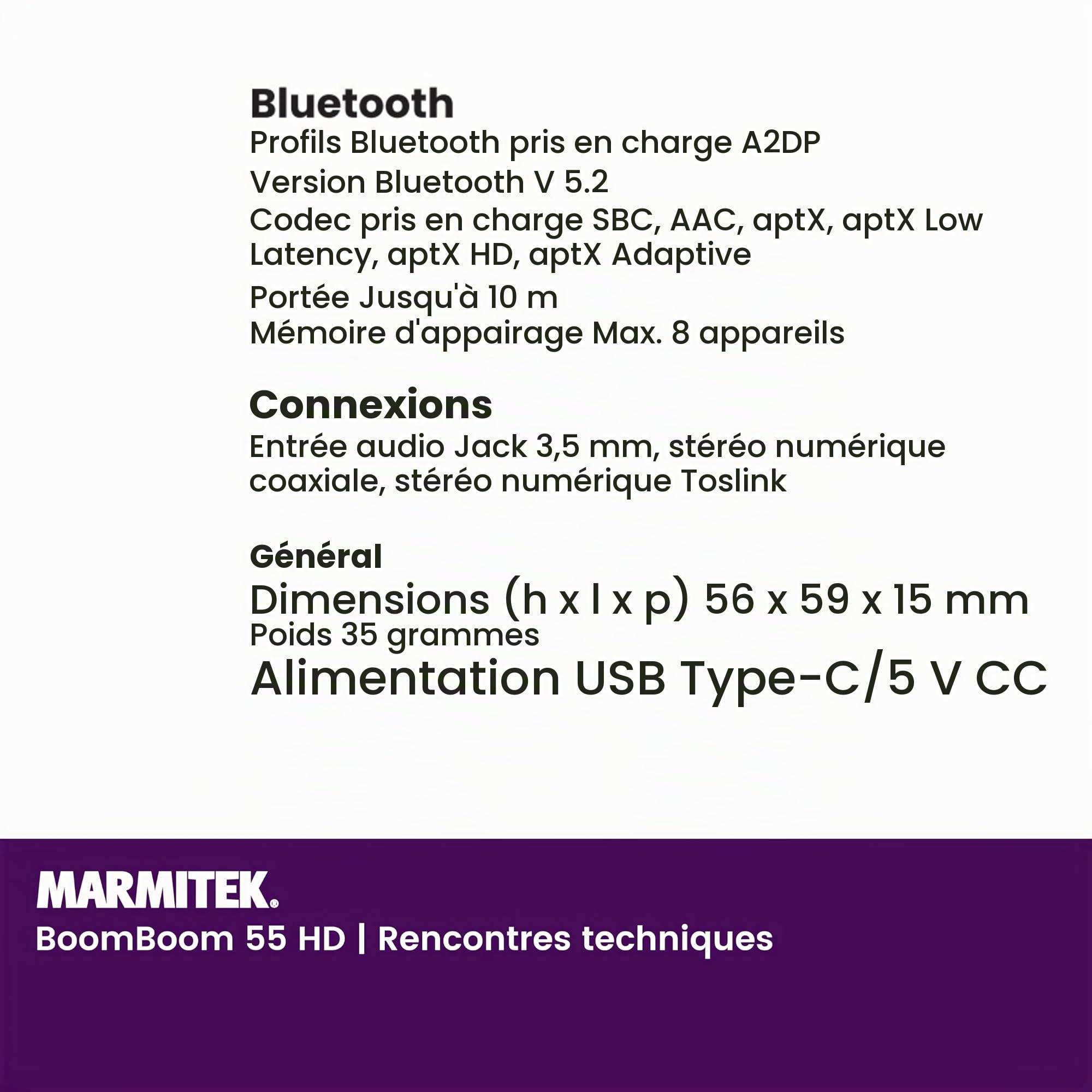 Marmitek BoomBoom 55 HD - Transmetteur Bluetooth TV aptX HD Low Latency