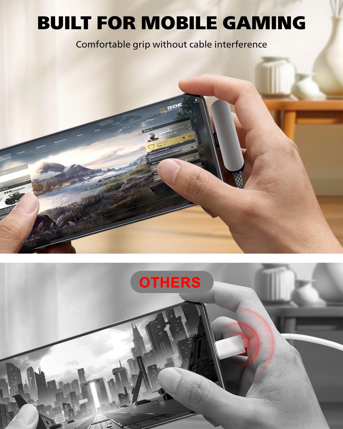 DbillionDa USB C to USB C Cable, Foldable Phone Stand, 90 Degree, 60W, 3FT image 3
