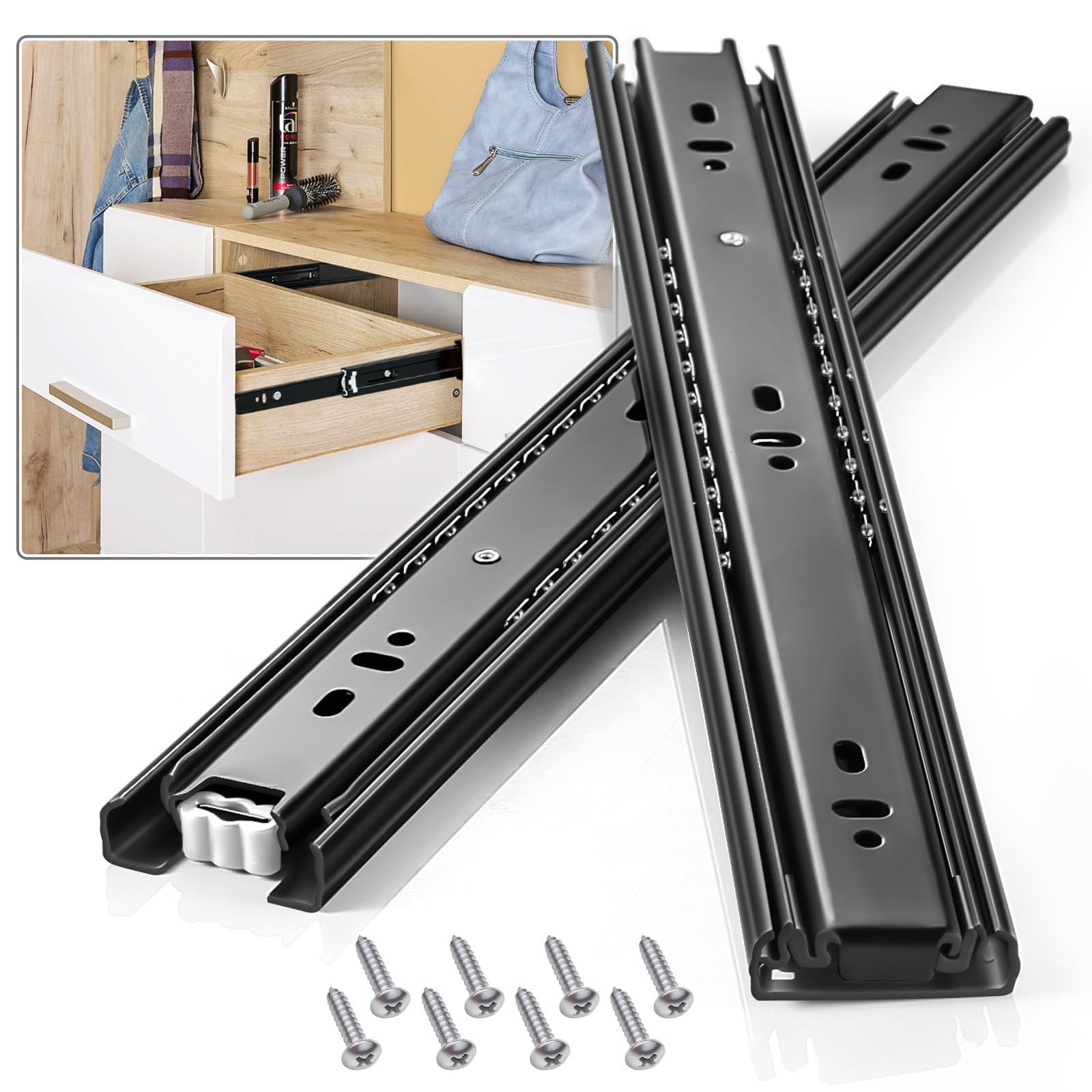 VAGUDE Drawer Slides 1 Pair Full Extension 250 300 350 400 450 500 550 600 mm Side Mount Rails Dresser Cabinet Bracket Replacement Ball Bearing Tracks Guide Metal Runner 100 LB (Basic, 24 Inch) โ image 1