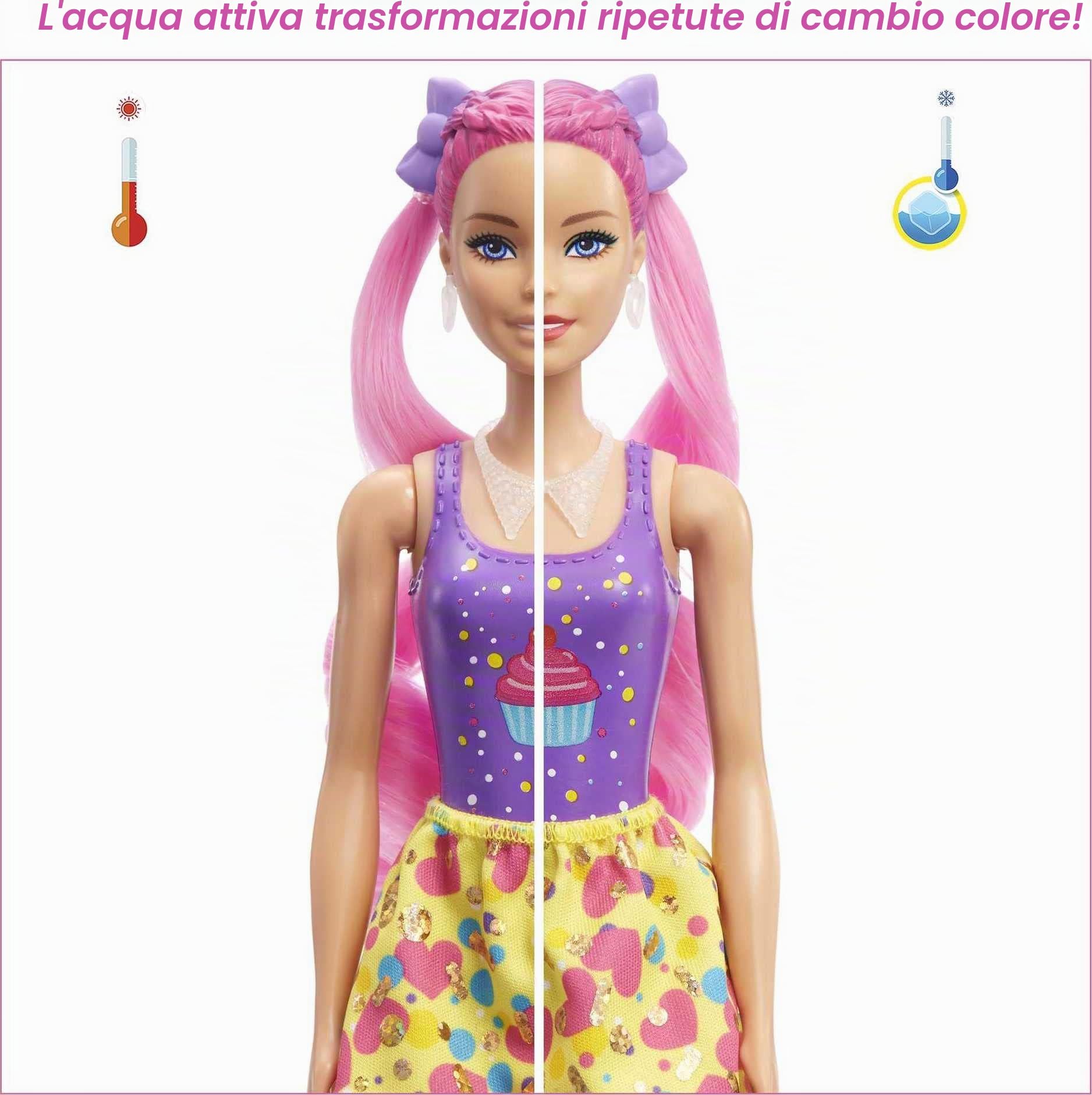 Barbie- Color Reveal Glitter, Bambola con Glitter Viola con 25 Sorprese e Tanti Accessori per Acconciature Capelli e a Tema Festa, Giocattolo per Bambini 3+Anni, HBG41