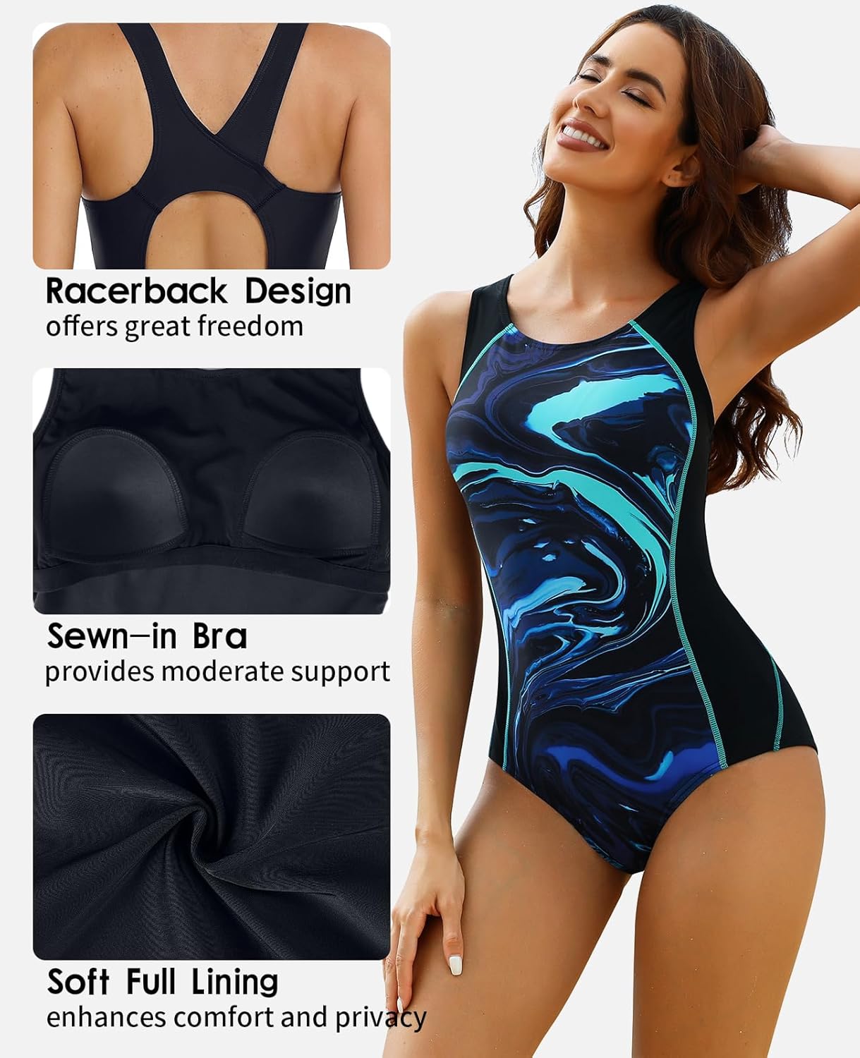 beautyin Women One Piece Athletic Racerback Swimsuit Modest Sport Bathing Suit - Image 4
