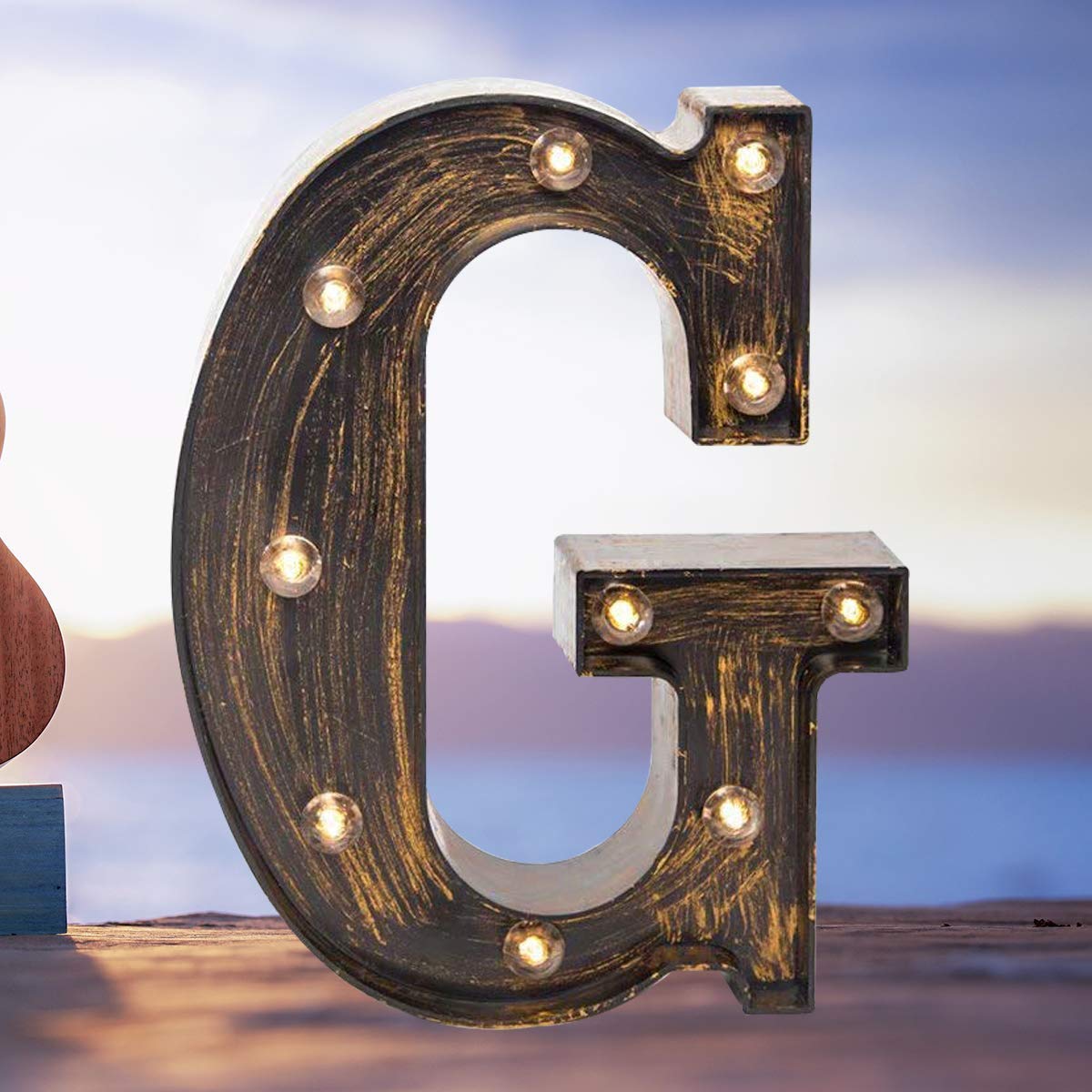 Elnsivo Vintage LED Marquee Letter Lights Light Up Industrial 26 Alphabet Name Signs Bar Cafe Initials Decor for Birthday Party Christmas Wedding Events(Letter G)