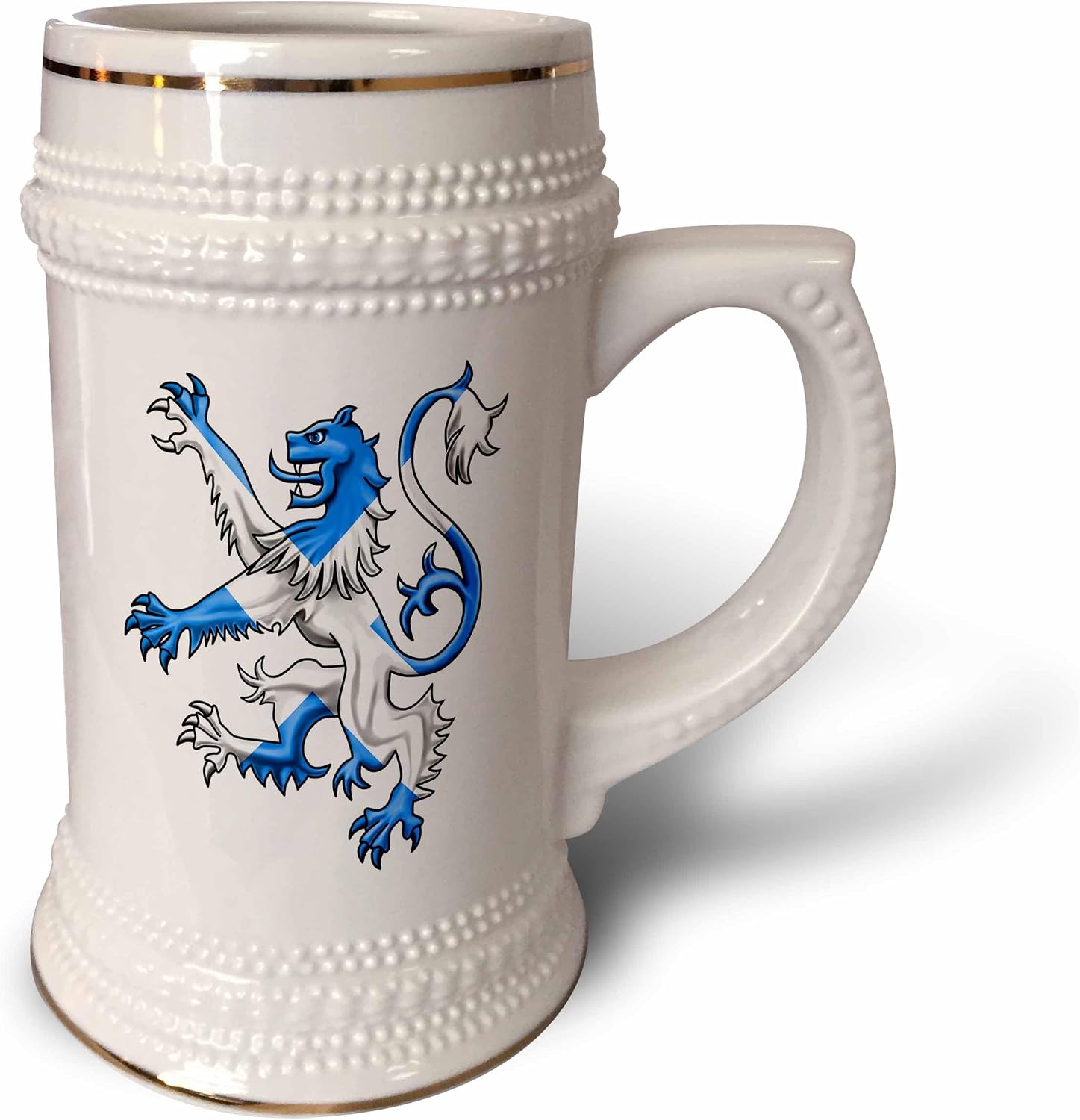 3dRose Scottish Lion in the colors of the Scotland flag St. Andrews Cross - Stein Mug, 18oz , 22oz, White