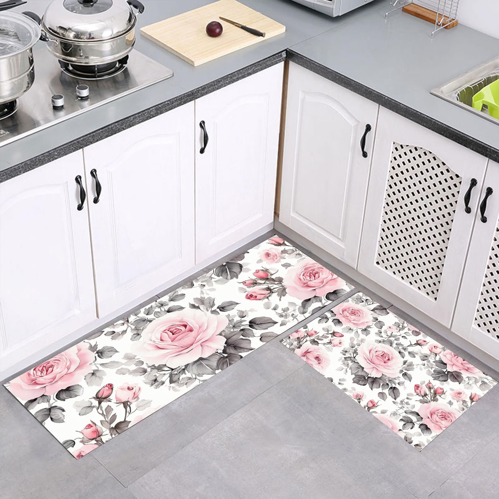 Alfombras de cocina estilo campo para cocinar con comodidad y decorar tu hogar con estética rosa
