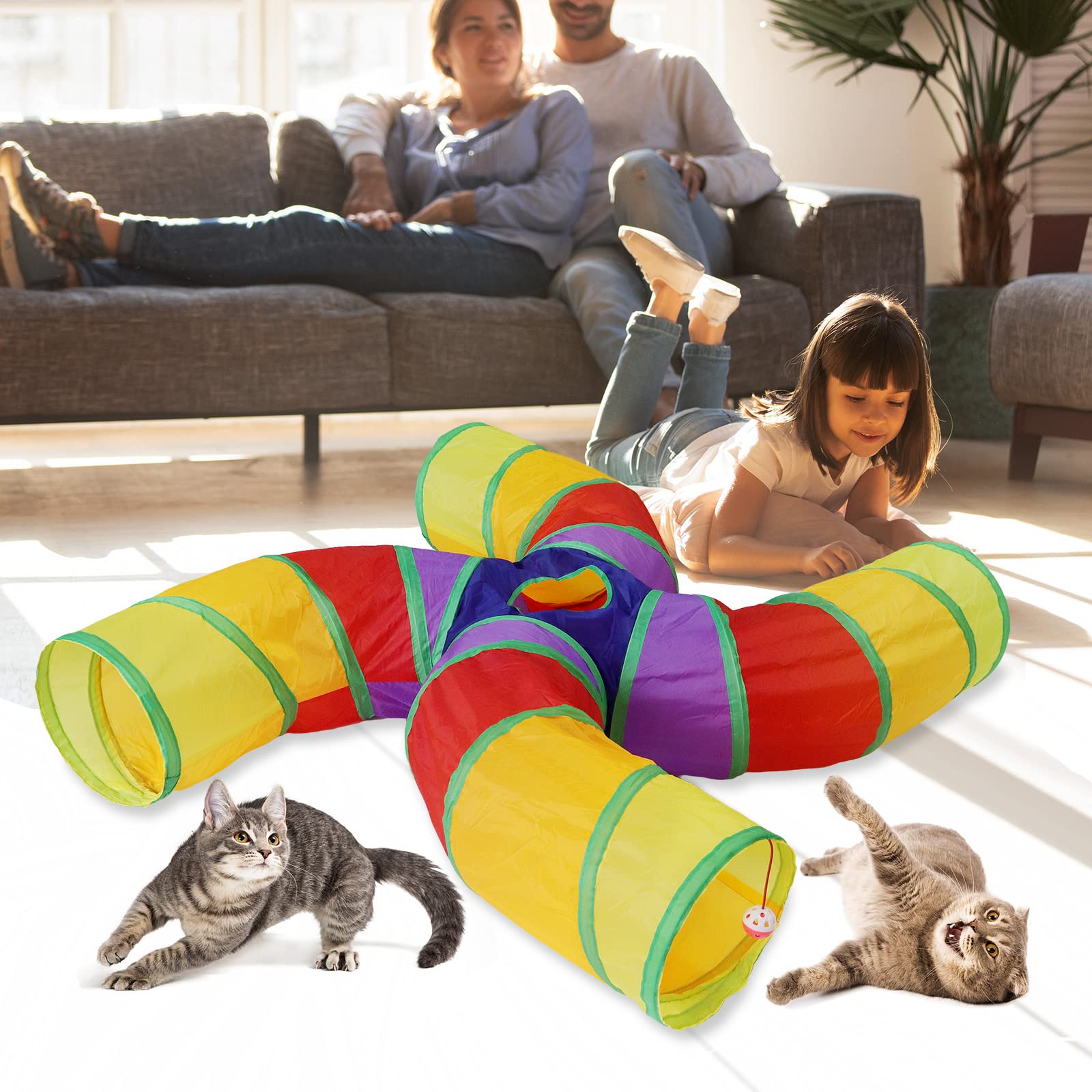 Bemodst Túnel de gato tipo S, 2 vías/3 vías/4 vías/5 vías (4 vías)