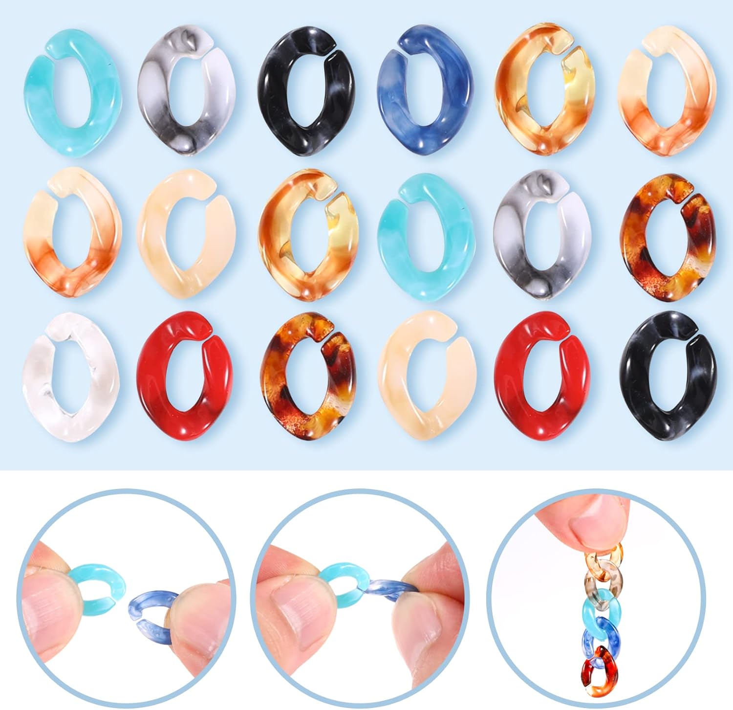 200PCS Acrylic Linking Rings, Link Connectors, Assorted Color Open Link Rings, for DIY Jewelry Making, Purse Eyeglass Jean Pocket Chain Lanyard, 10x14mm - Image 3