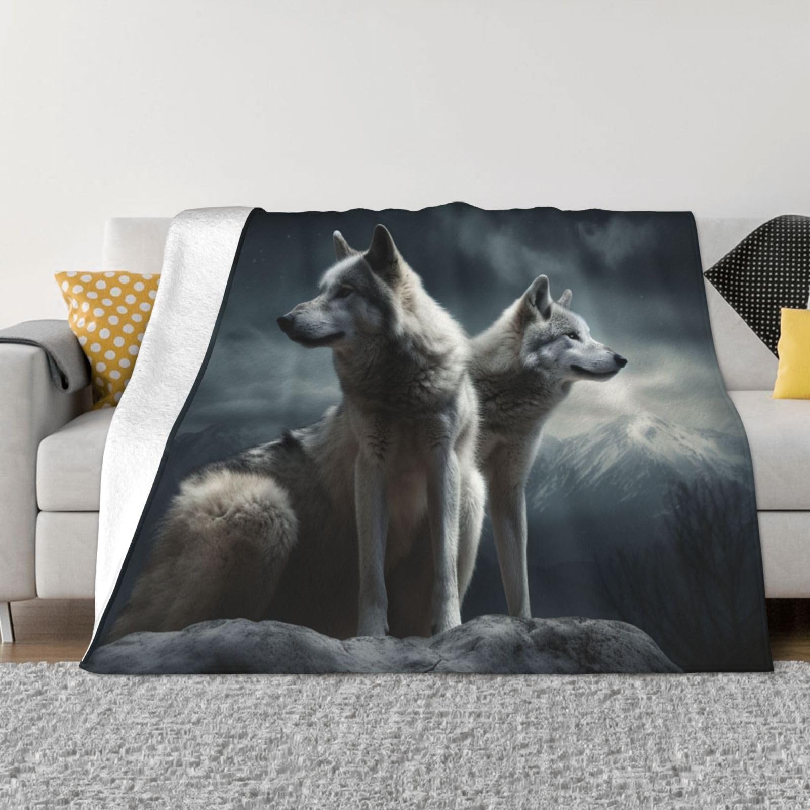 Couverture loup en micro polaire 152x127 cm | Plaid chaud canapé