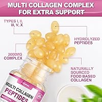Vista 8 de ZHPHK Péptidos de colágeno múltiple para mujeres, 2000 mg de péptidos de colágeno hidrolizados, píldoras de tipo I II III V X con ácido hialurónico