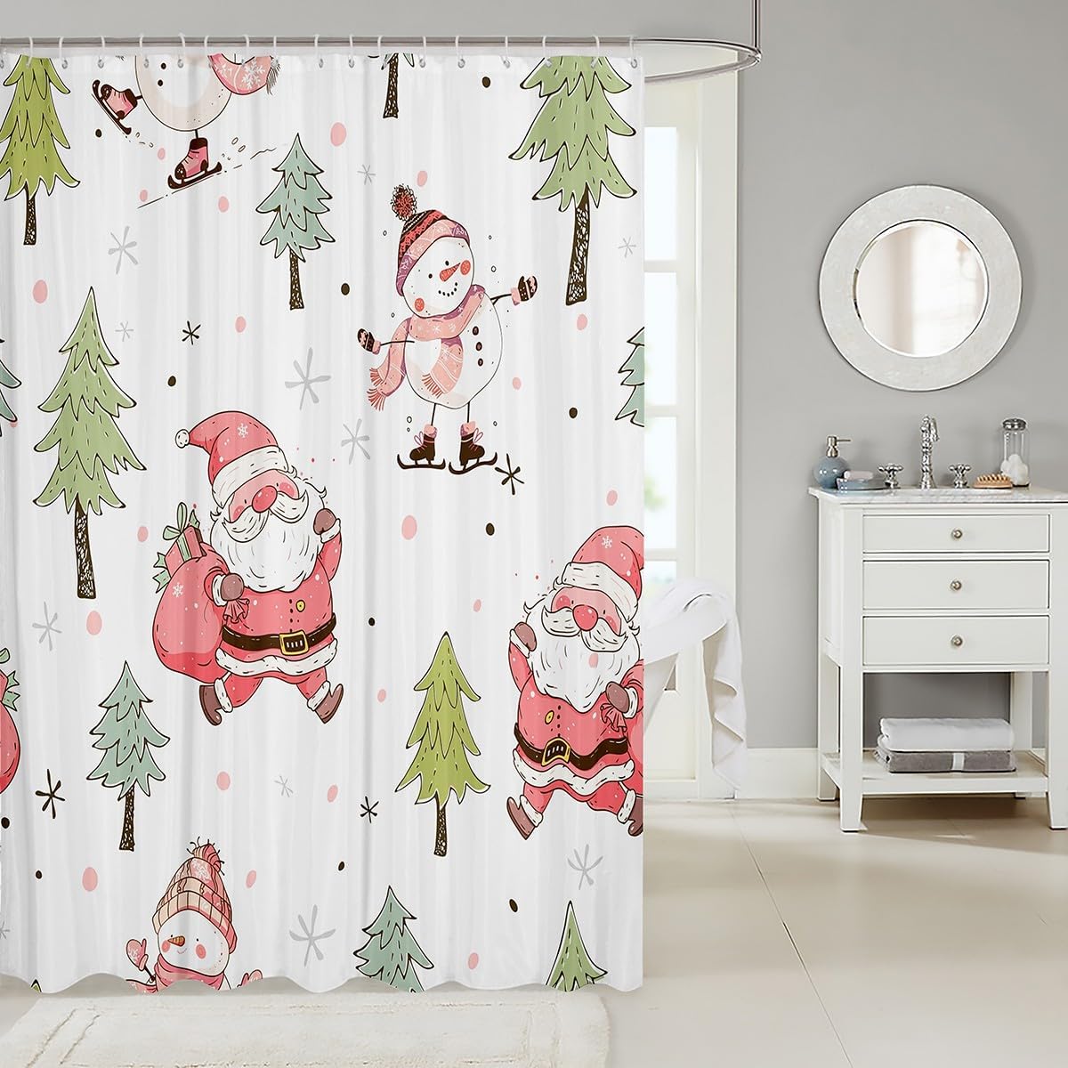 Feelyou Happy New Year Bath Curtain Santa Clause Shower Curtain Christmas Tree Shower Curtain for Kids Boys Girls Happy New Year Kids Bathroom Accessories Bedroom Decor 72"x78" image 2