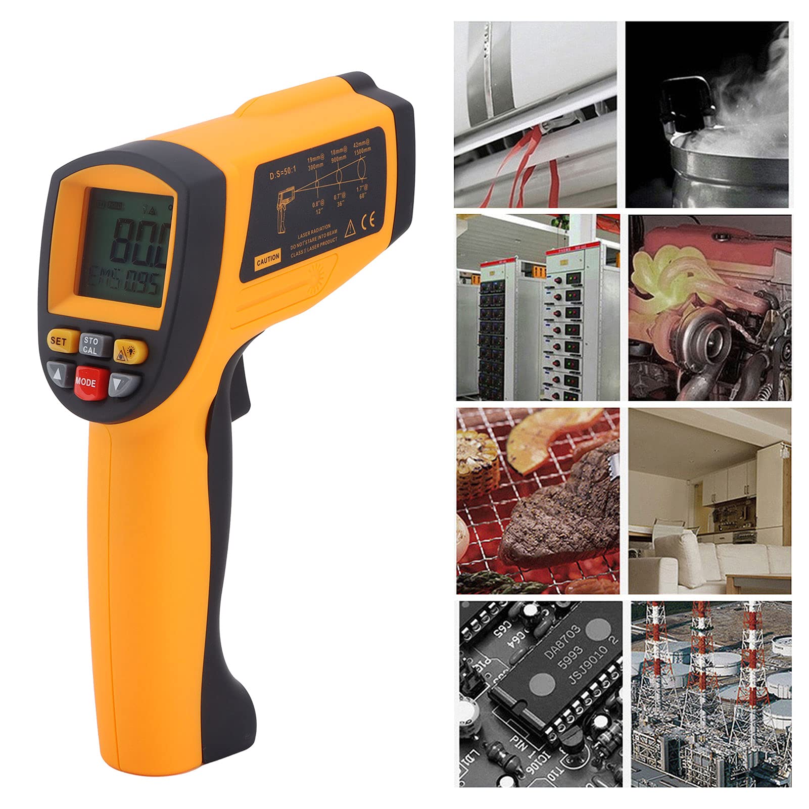 GM1150A - Termometro a infrarossi senza contatto con display LCD per misurazione della temperatura industriale, in ABS leggero e durevole