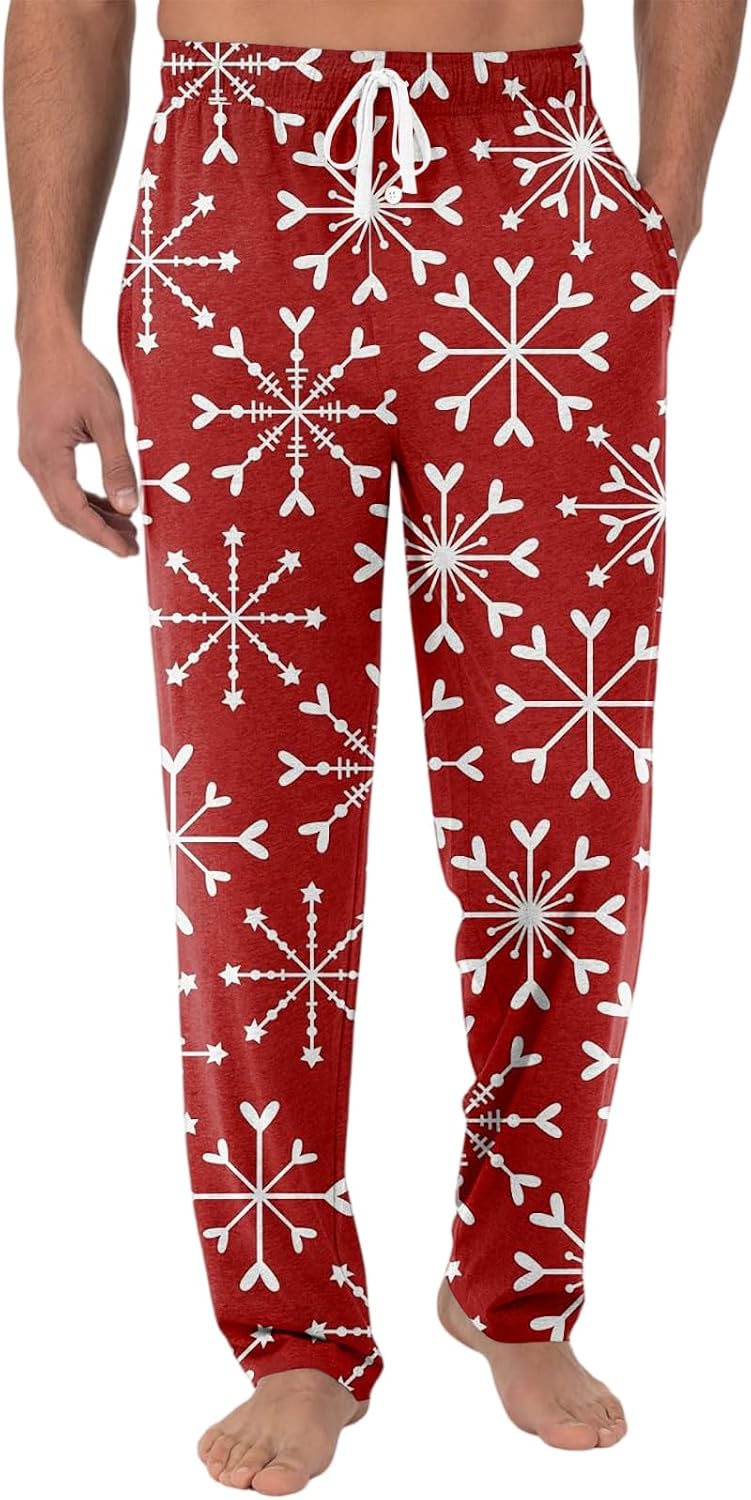 WENKOMG1 Men's Christmas Pajama 3D Printed Lounge Xmas Holiday Sleep Pj Bottoms with Pockets and Button Fly, M-3XL