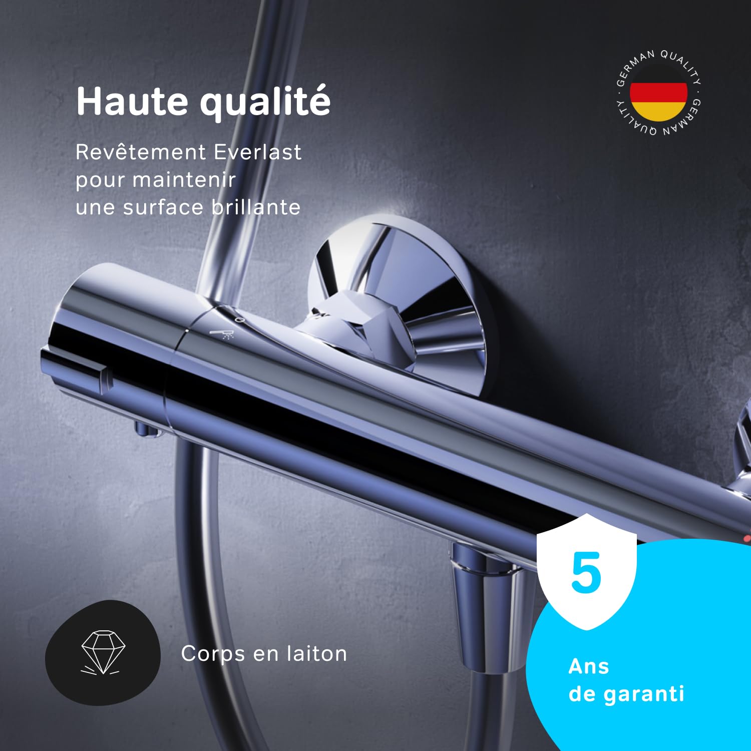 AM.PM Duschthermostat, Brausethermostat Brausearmatur, Thermostat Brausebatterie, Mischbatterie Dusche mit Verbrühschutz bei 38℃, Armatur für Dusche, Chrom, Play F8Y40000