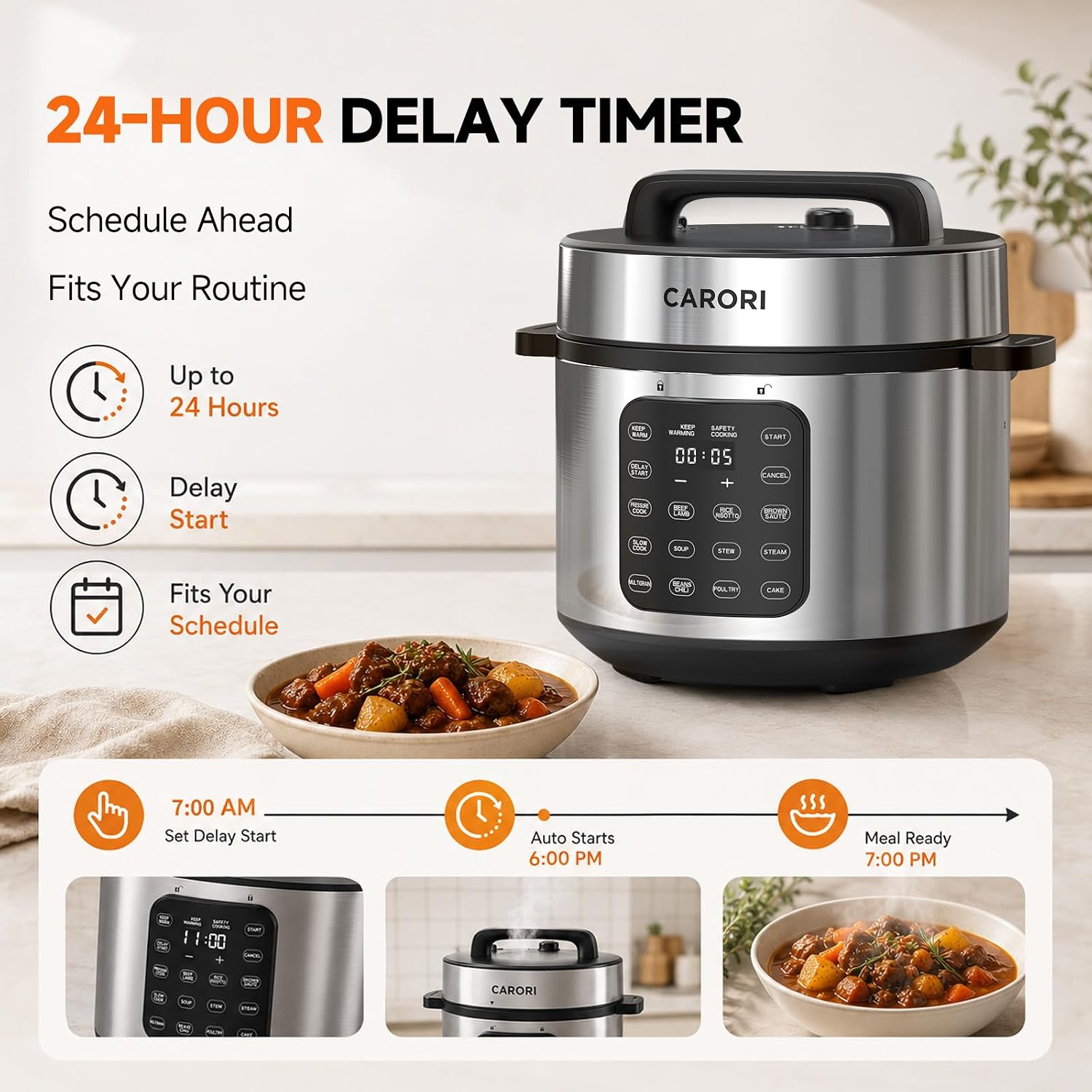 CARORI 8Qt,9-in-1,1200W Electric Pressure Canner, IMD Touchscreen, Non-Stick Pot. Quick, Time-Saving, Healthy. Olla de Presion (Ollas). Safe Venting.Rice,Slow,Steamer, Sauté, Warmer, Silver