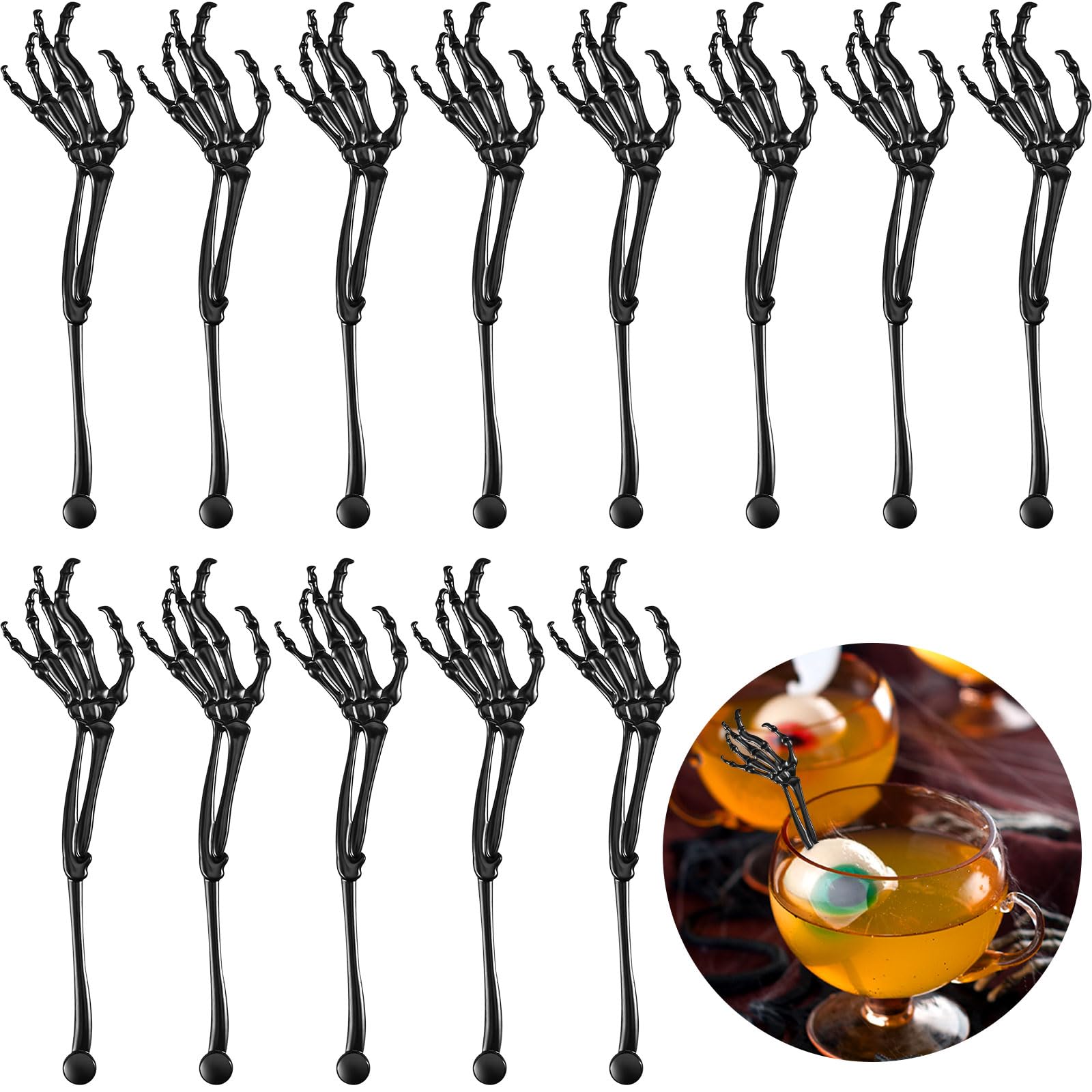 Remerry 48 Pcs Halloween Skeleton Cocktail Picks Swizzle Sticks, Black