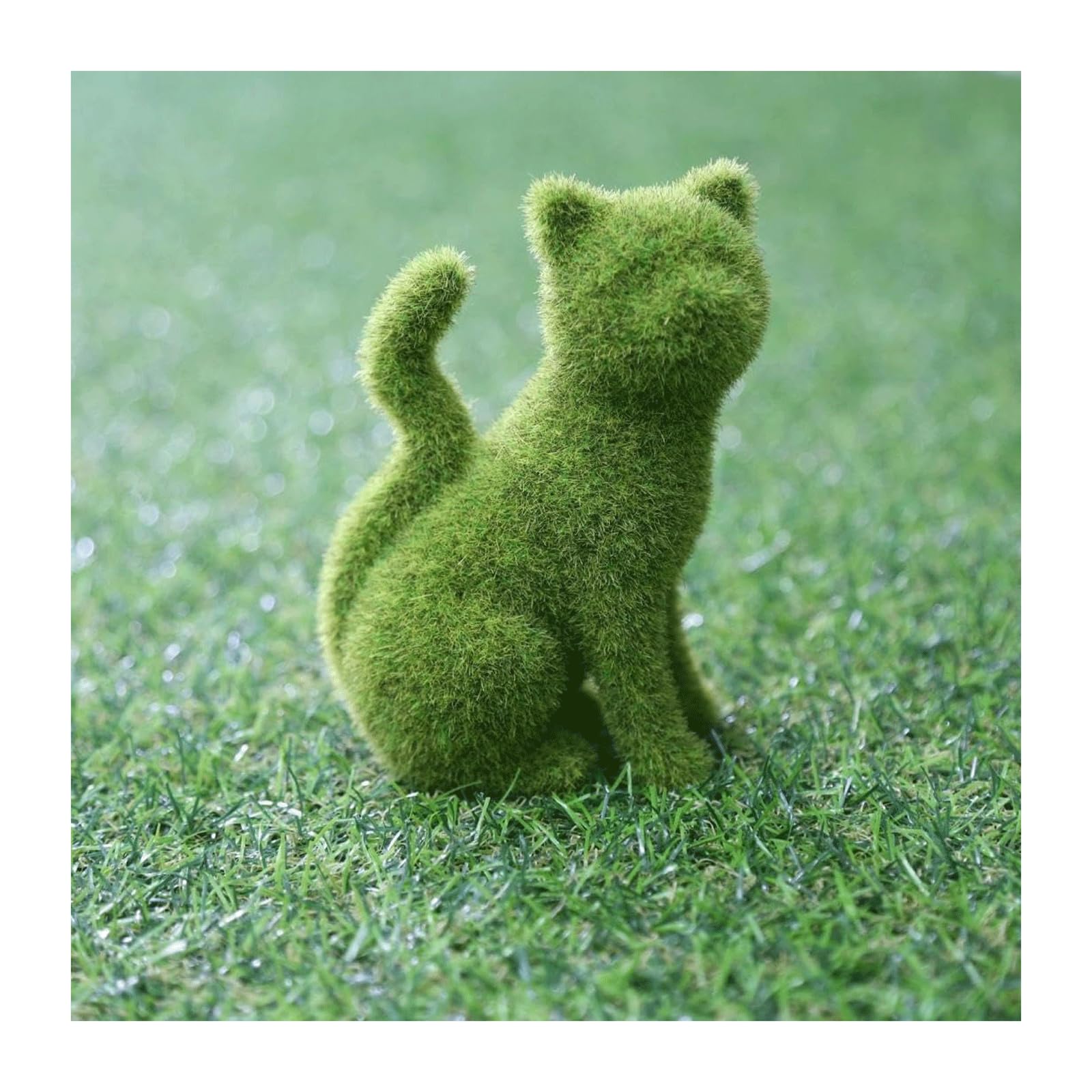 TSKIQQLQ Garden Statues for Outside Cat Topiary Outdoor Animal Statue Outdoor Garden Statues Decor Handcrafted Resin Simulation Moss Flocked pussy Figurine Gardening Gifts