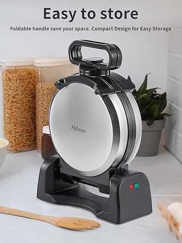 Miniatura 6 de Máquina de gofres belga Yabano con diseño giratorio de 180, placa antiadherente, mango de tacto fresco, máquina de gofres de calentamiento rápido de