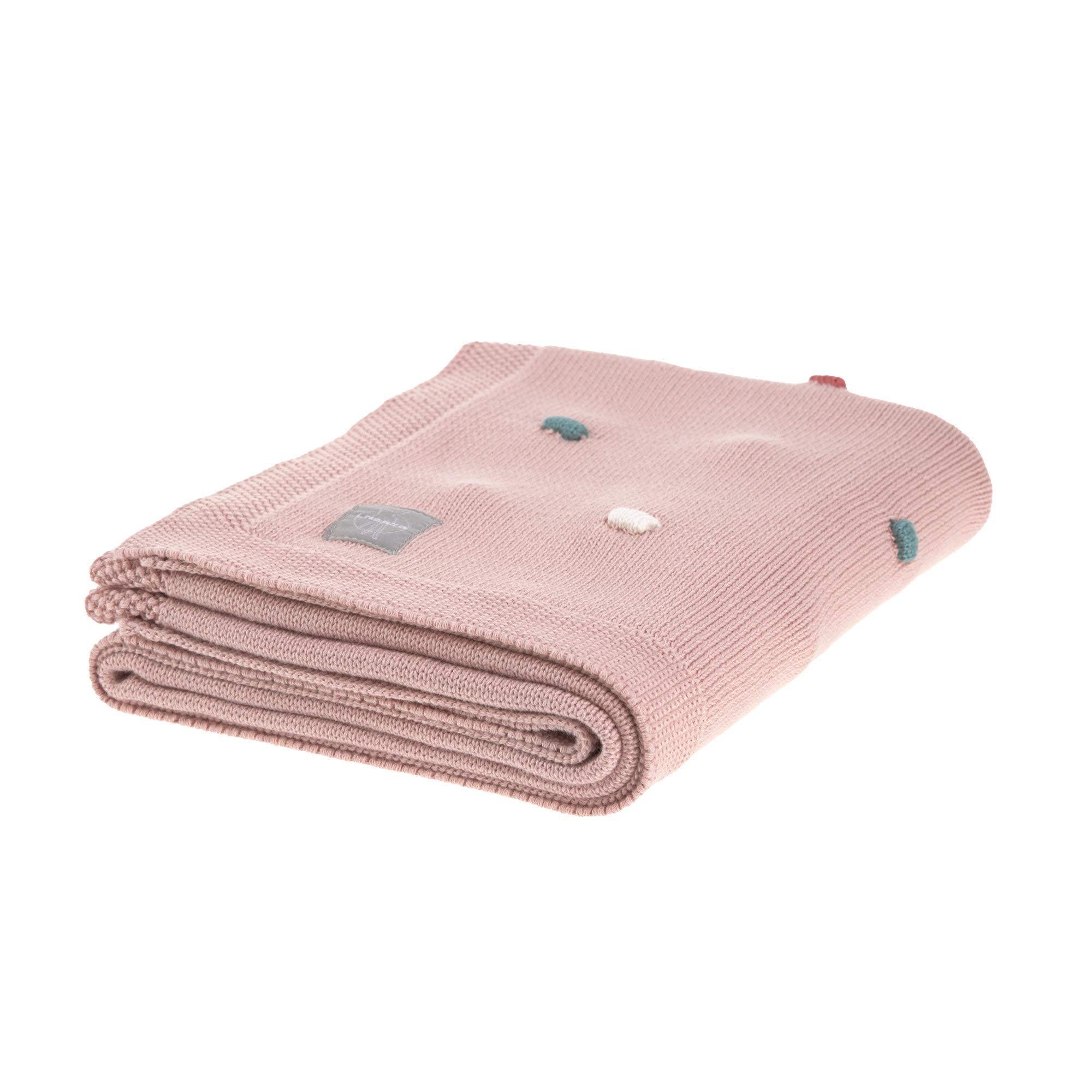 LÄSSIG Koc niemowlęcy z dzianiny kocyk dziecięcy z dzianiny, 100% bawełna ekologiczna, GOTS/Knitted Blanket Dots dusty pink