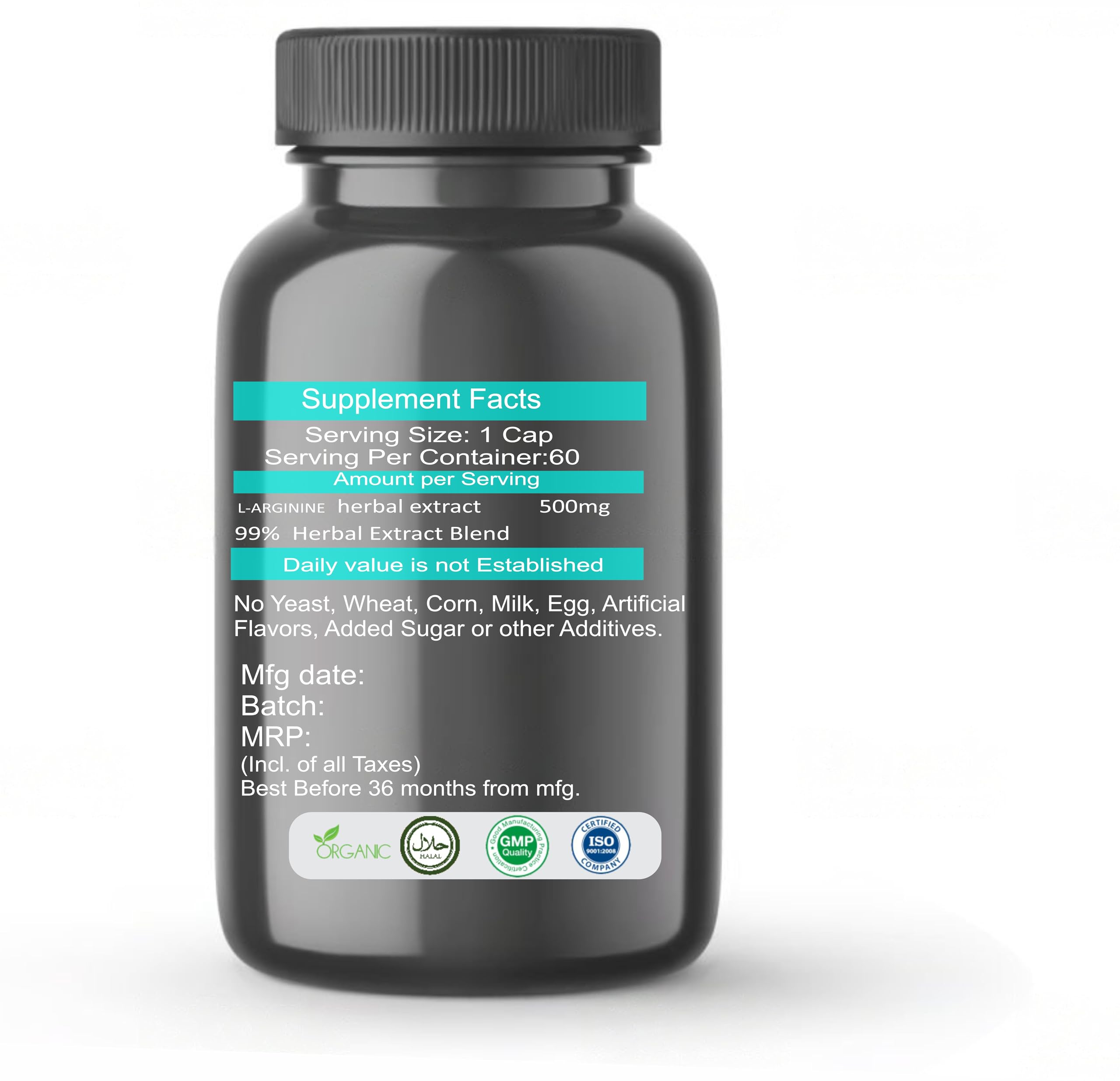 bhavika Creation L-Arginine Capsules, 500mg, 60 Count, Herbal Ayurvedic Natural Supplement