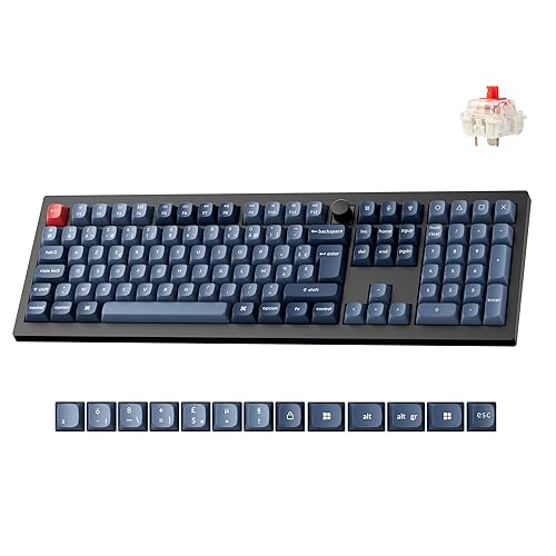 Keychron V6 Max Clavier Mécanique 100% AZERTY, 2.4 GHz/Bluetooth/Filaire, Programmable QMK, RVB, 4000mAh, Hot-Swap, Clavier de Gaming pour Mac/Win/Linux, Gateron Jupiter Switches Rouges - Gateron Jupiter Switches Rouges