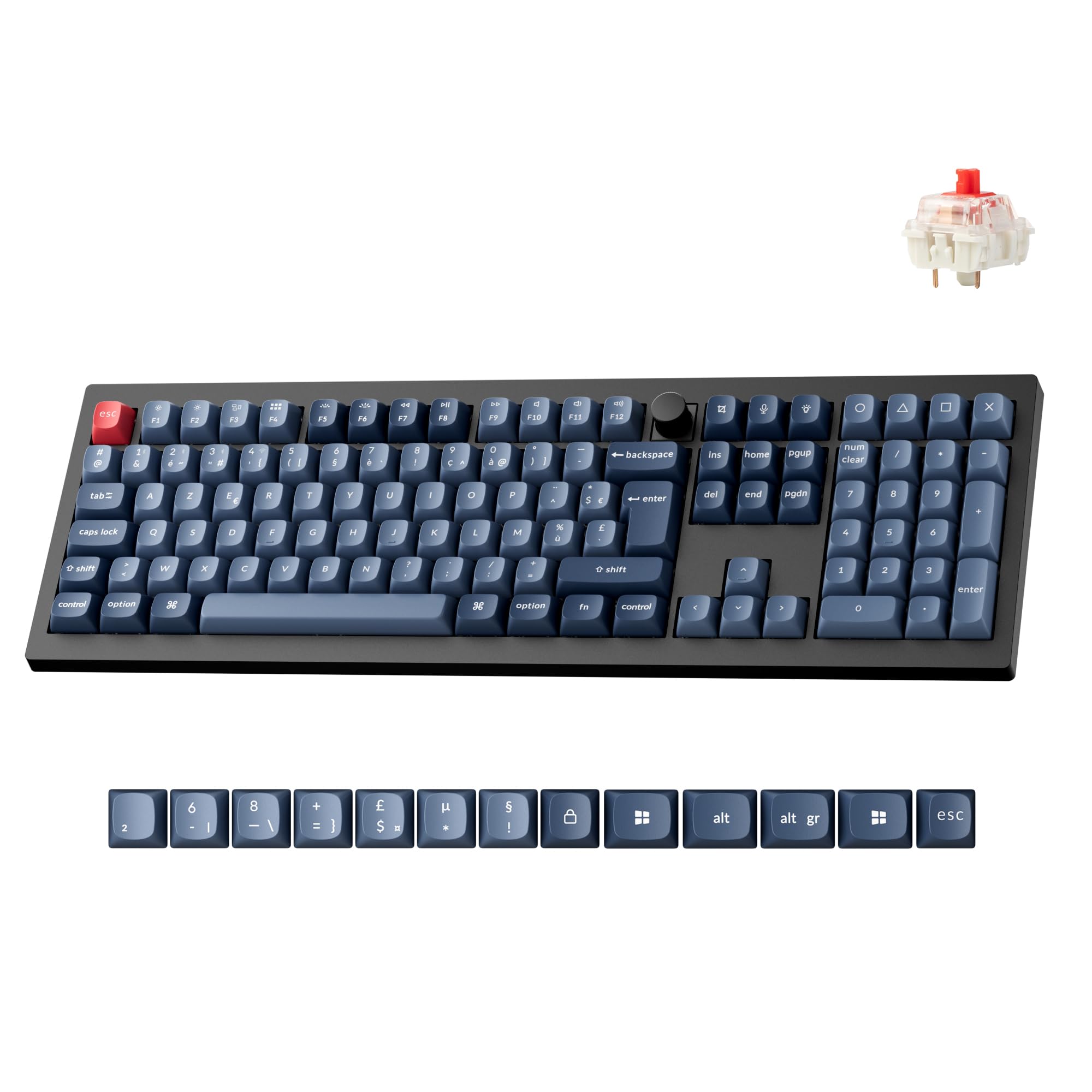 Keychron V6 Max Clavier Mécanique 100% AZERTY, 2.4 GHz/Bluetooth/Filaire, Programmable QMK, RVB, 4000mAh, Hot-Swap, Clavier de Gaming pour Mac/Win/Linux, Gateron Jupiter Switches Rouges
