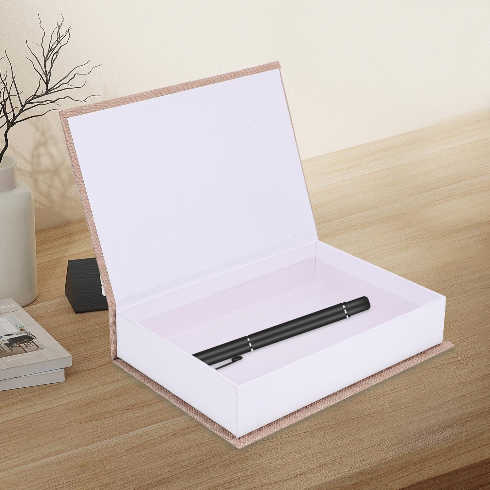 DECHOUS Set 3 Libri Finti Decorativi di Lino Funzione Scatola Portaoggetti per Decorazione Casa, Ufficio e Libreria Elegante