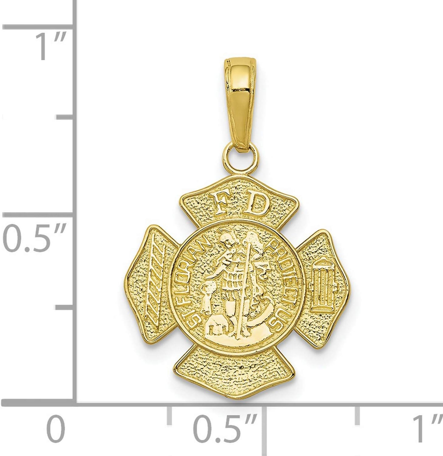 10k Yellow Gold Firefighter Cross Pendant with Saint Florian Protect Us Engraving, Christian Faith Jewelry Charm for Men