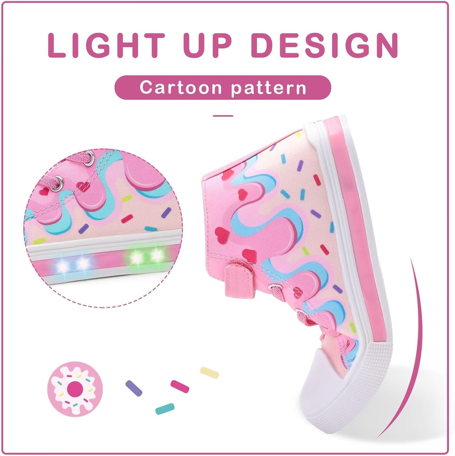 EUXTERPA Kids Toddler Sneakers Light Up Flashing Shoes Girls Boys Easy Fasten High Top Walking Canvas Sneaker - Image 3