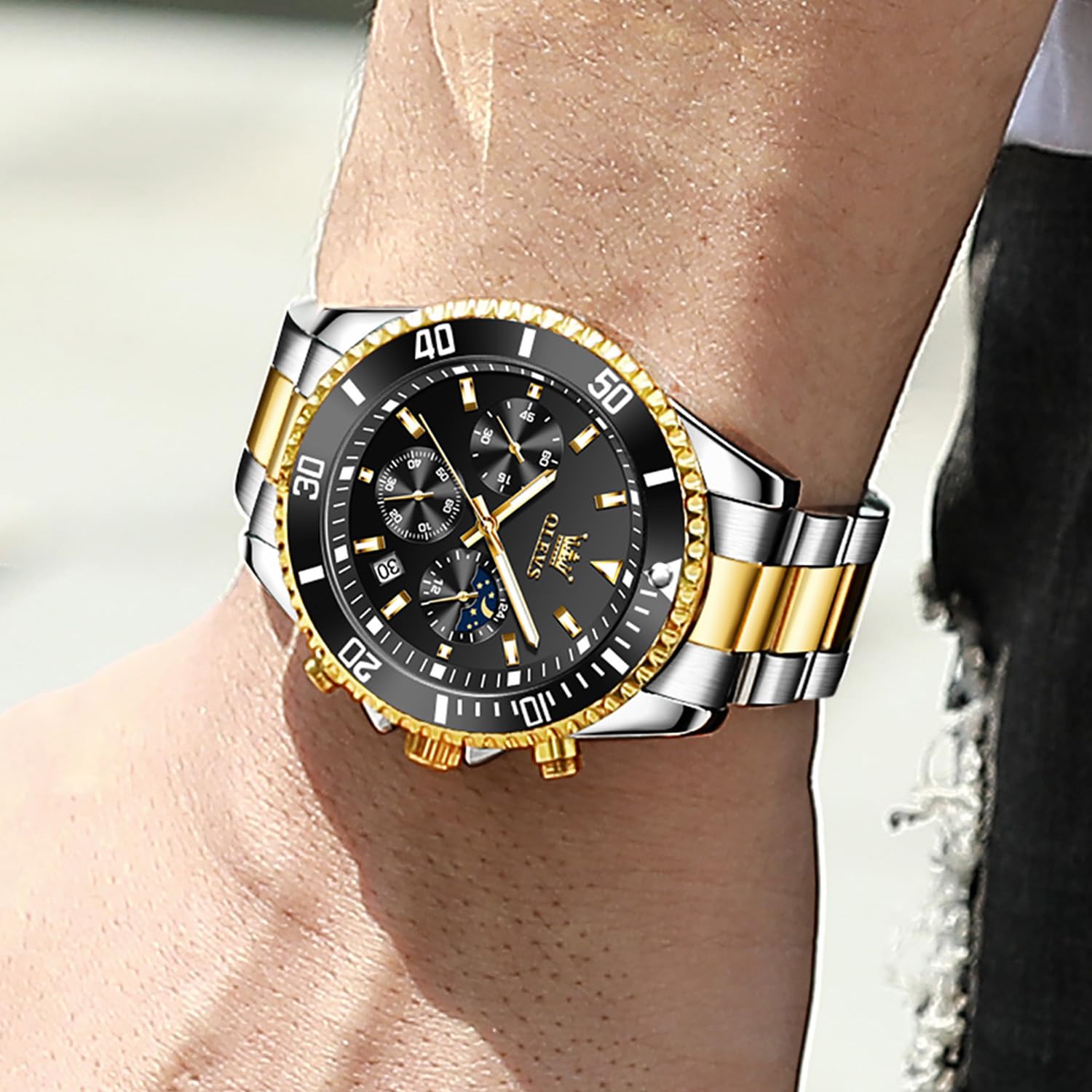 OLEVS Reloj para Hombre, Resistente al Agua, Reloj de Pulsera de Lujo de Acero Inoxidable de Dos Tonos con Fecha de día, Reloj de Cuarzo clásico Deportivo clásico de Moda