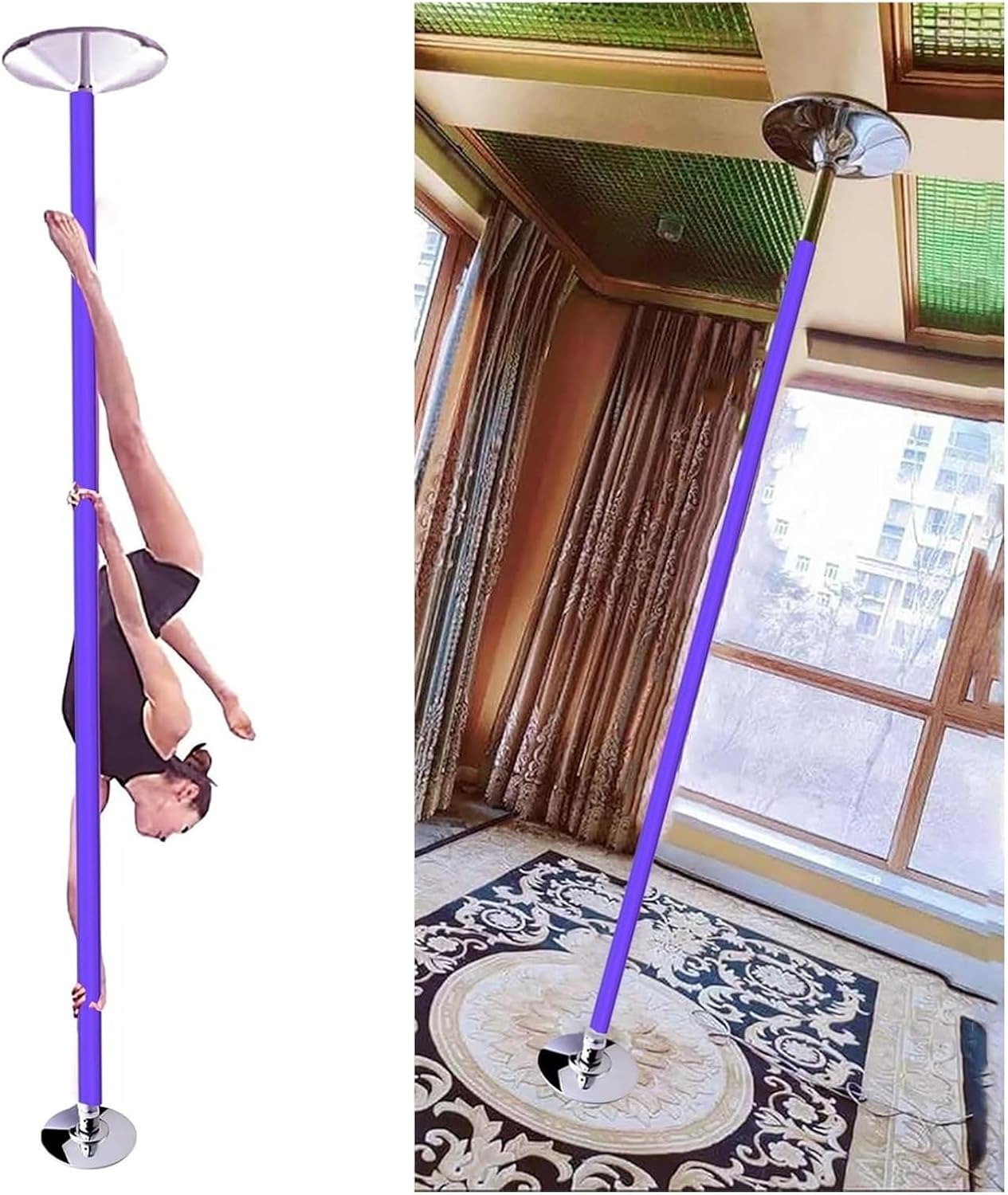 Dance Pole,Pole Dancing Pole, Silicone Stripper Pole, Static & Spinning Dance Pole,Heavy Duty Fitness Training Dancing Pole，Height 2.3 2.75 m(7.5 ft 9