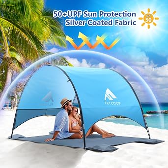 2026 Upgrade Beach Umbrella with UPF 50+ UV Protection – Compact & Portable Beach Tent Canopy with 360° Ventilation, Wind Ropes & Stakes – Family, Travel, Backyard, Park Shade