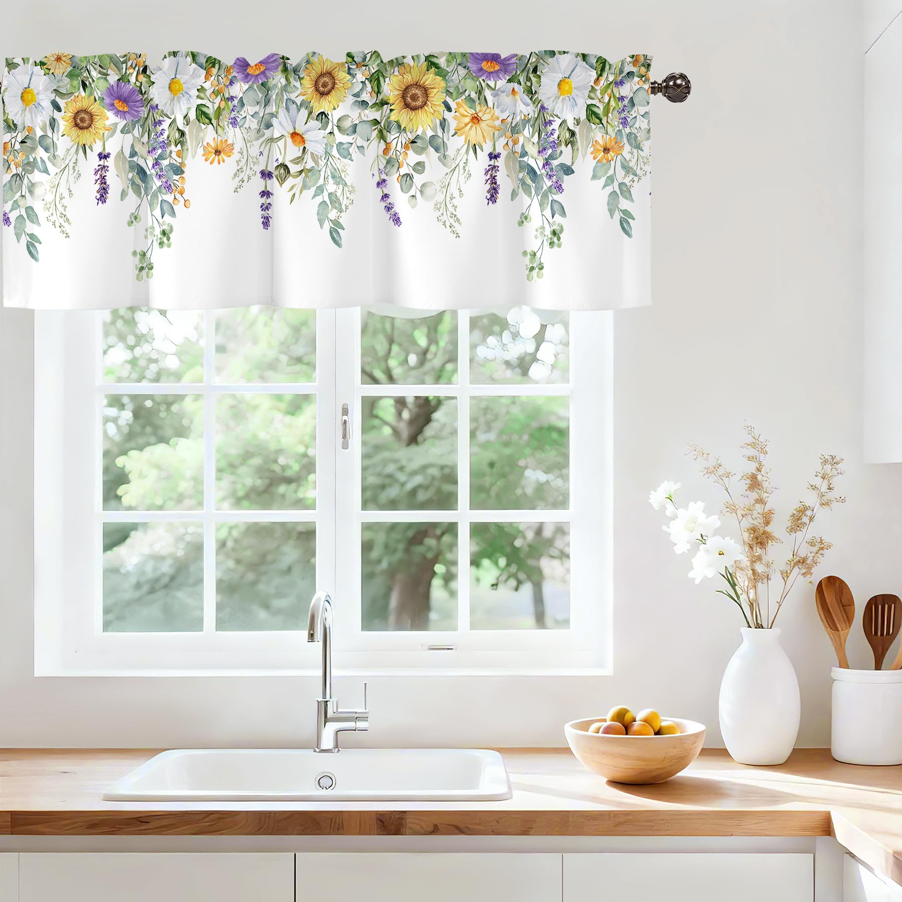 Spring Wildflower Flower Valances for Windows, Rod Pocket 42x12 in