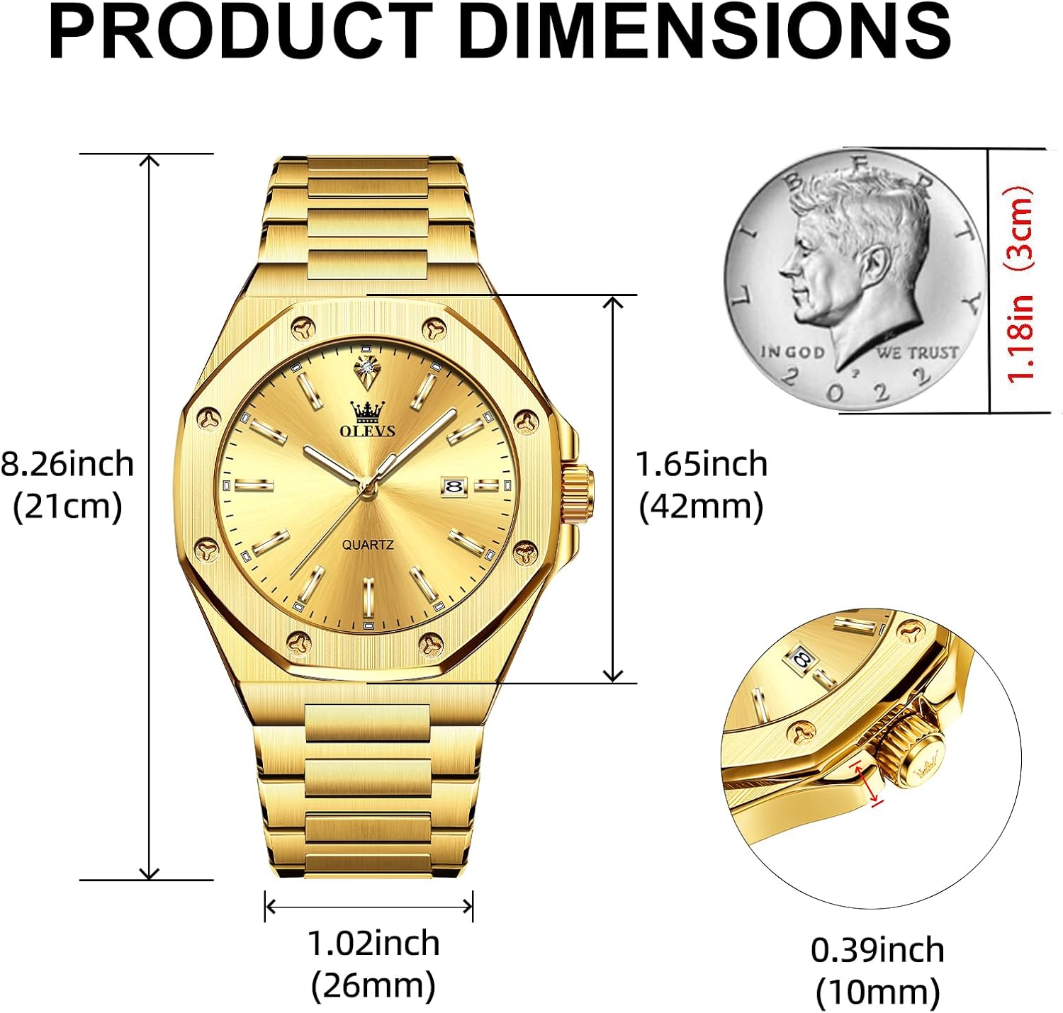OLEVS Mens Watches Octagonal Luxury Stainless Steel Dress Watches for Men Quartz Analog Large Face Luminous Relojes para Hombres - Image 4