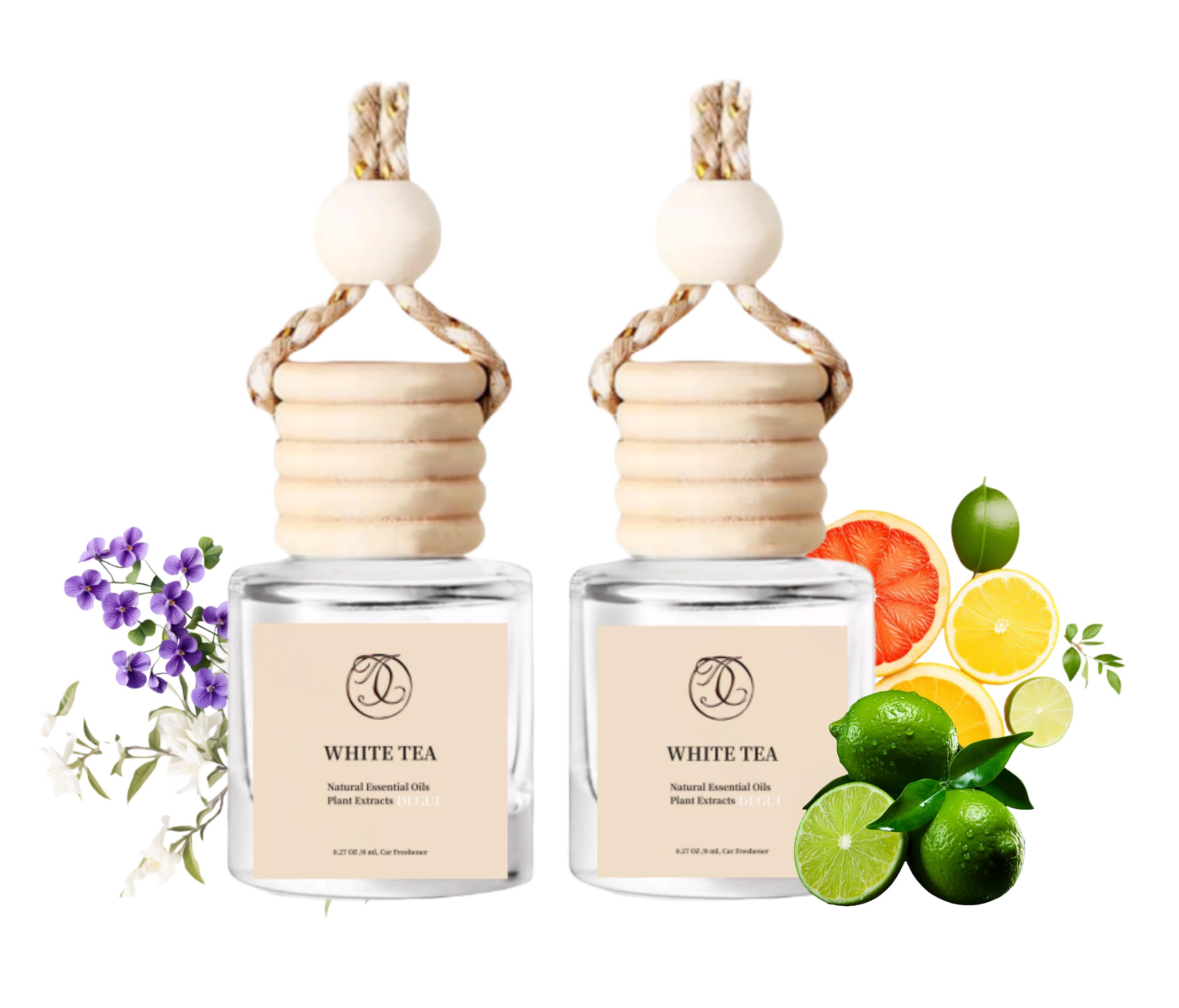 2Pack White Tea Scented Automotive Air Freshener Set, Car Accessories Decoration Hanging Scented Car Diffuser for Men Women Best Gifts