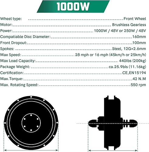 Miniatura 9 de Voilamart 26" Electric Bicycle Conversion Kit 48V 1000W Ebike 100mm Front Hub Motor Wheel Kit E-Bike Conversion Kit with Intelligent Controller PAS