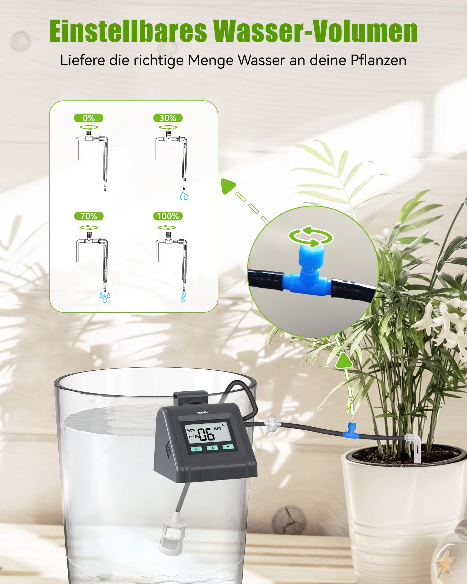 RAINPOINT Automatisches Bewässerungssystem, Einstellbare Wassermenge, Automatische Bewässerung für Zimmerpflanzen, Balkon, DIY-Tropfbewässerungsset für bis zu 10 Topfpflanzen