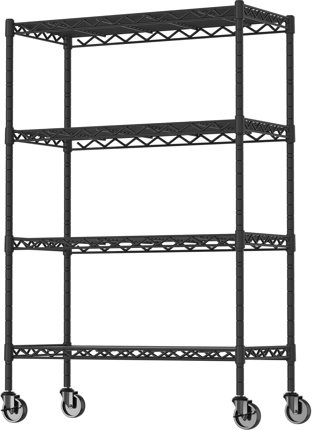 4-Shelf Adjustable Heavy Duty Storage Shelving Unit on 4 Wheel Casters, Metal Organ...