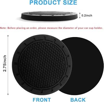 2Pcs Adjustable Folding Drink Holder with Screws and Tapes, Universal Car Cup Bottle Holder + 2 Pcs Car Cup Holder Coaster for Marine Boat Caravan Car Trucks RVs Vans, (Black)