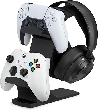 BRAINWAVZ The Gravitas - Headphone Stand & Game Controller Holder for Desk - Universal Design for All Types of Headsets & Gamepads Black