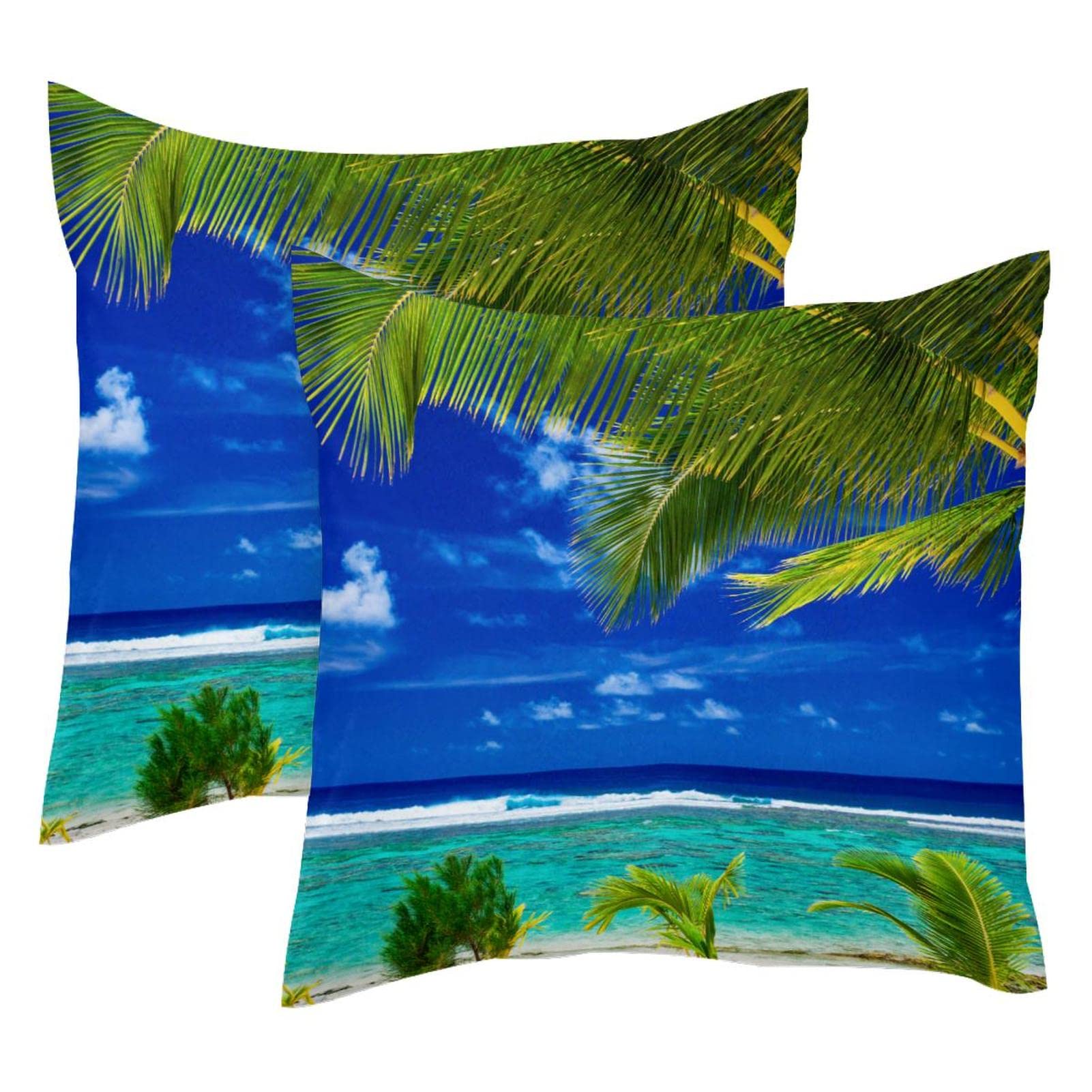 Lot de 2 housses de coussin lombaire pour déco maison de ferme et salon palmier plage